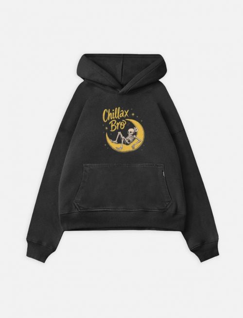 Chillax Bro Skeleton on Moon Cartoon Design Hoodie