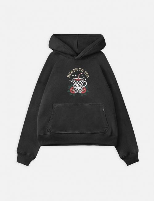 Death to Tea Skull Mug Retro Graphic Hoodie